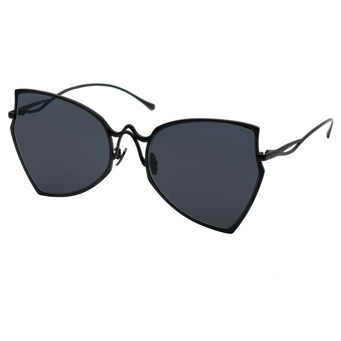 Black sunglasses with dark lenses on a white background