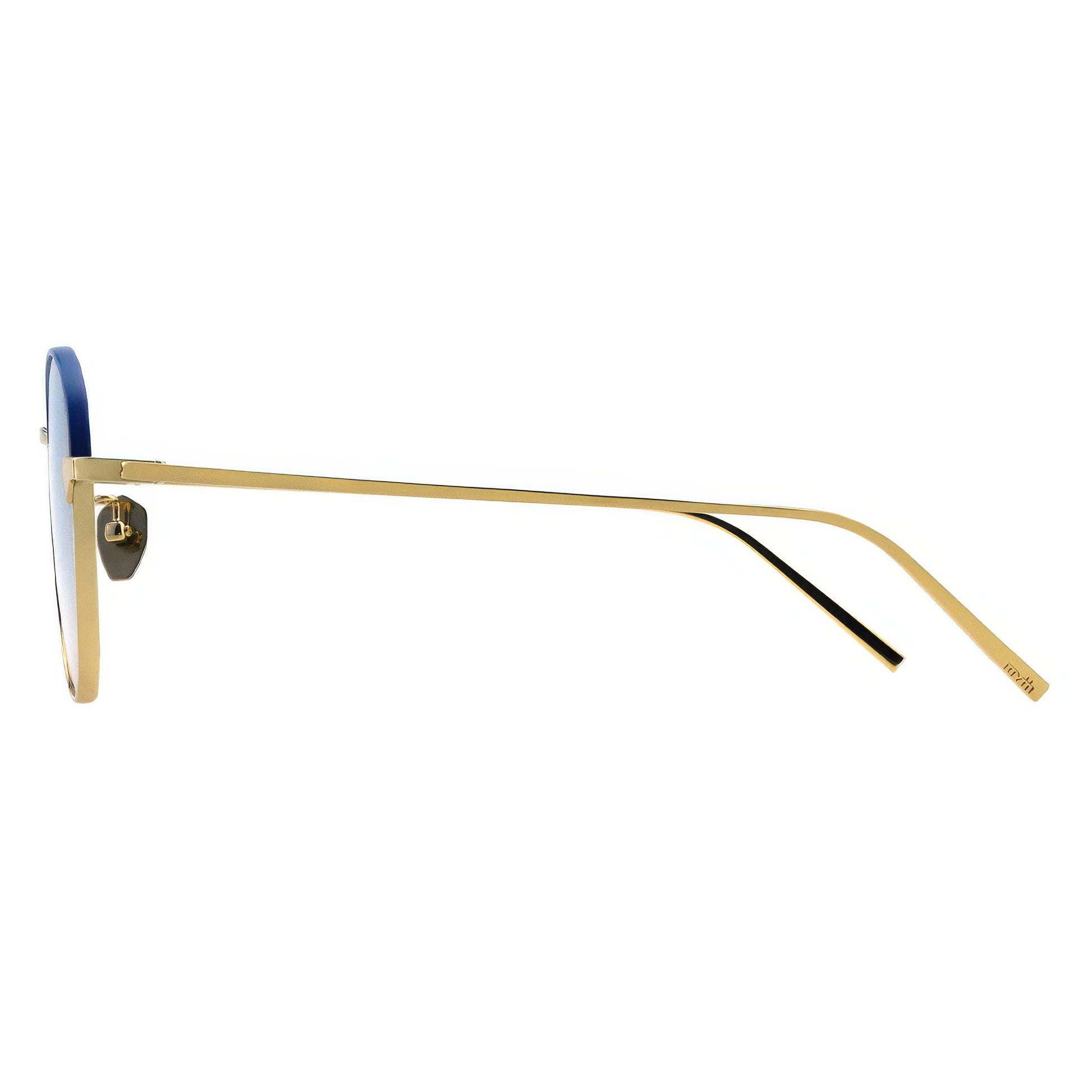 Gold-framed sunglasses with blue lenses