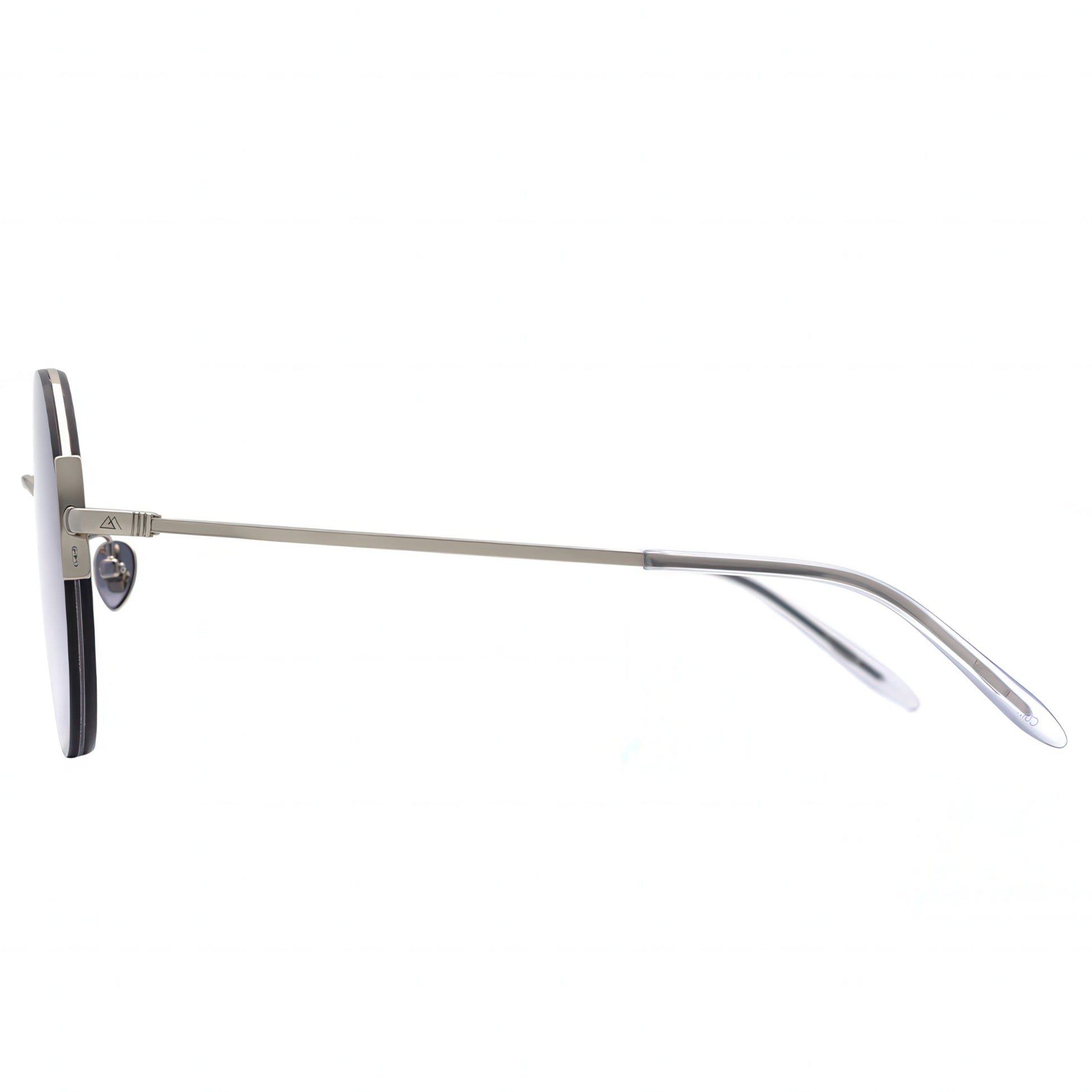 Sunglasses with a thin metallic frame on a white background