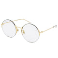 Round eyeglasses with gold frame on a white background