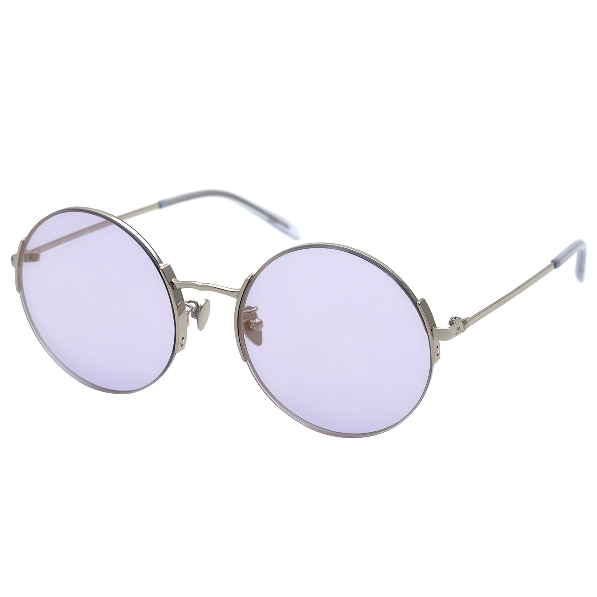Round sunglasses with purple lenses on a white background