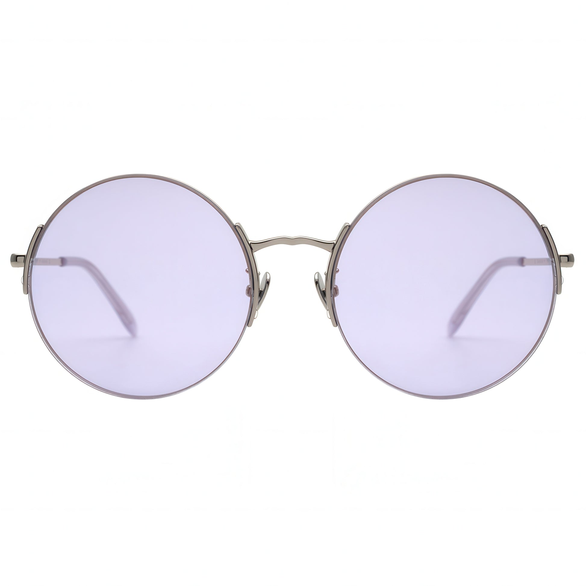 Round sunglasses with purple lenses on a white background