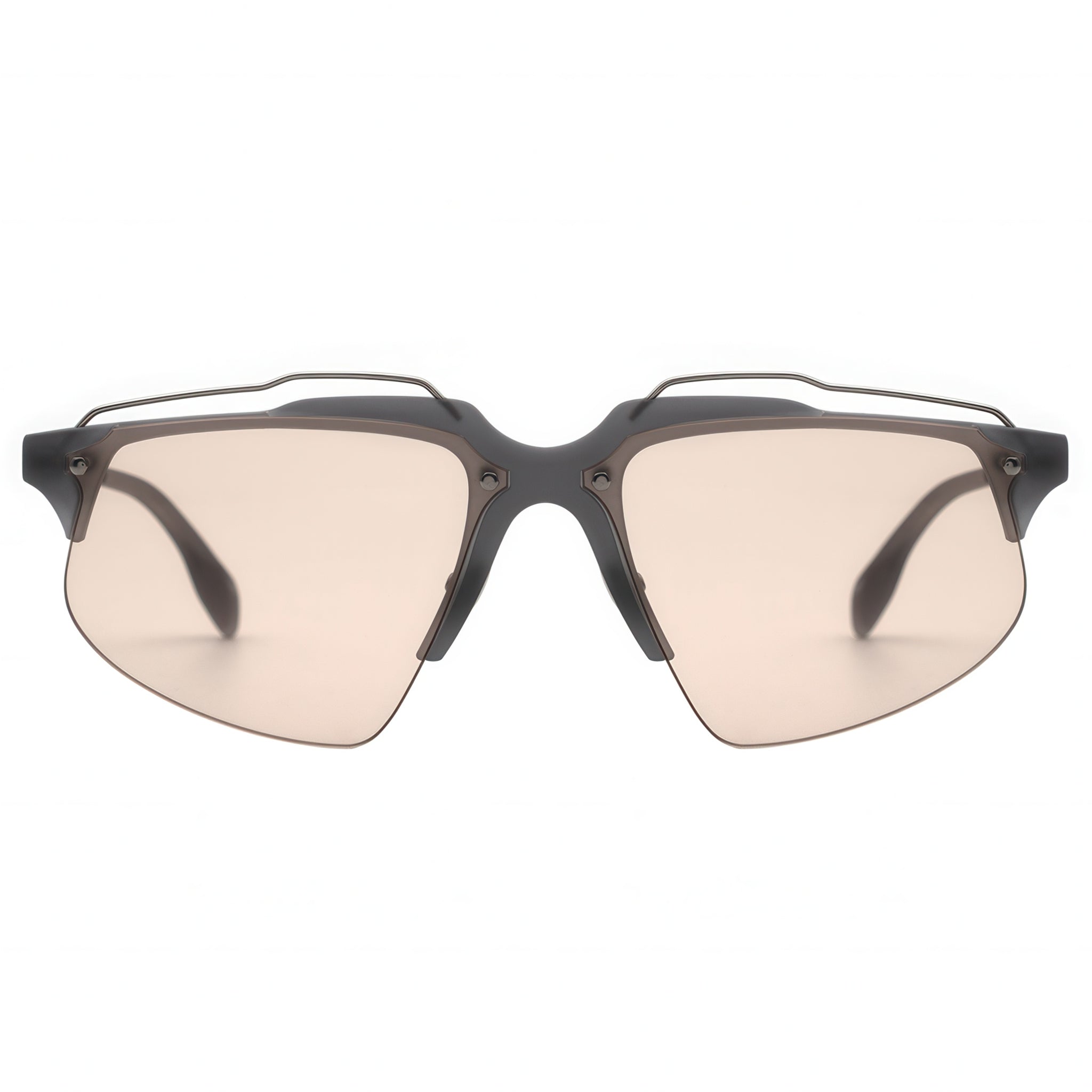 Sunglasses with black frame and beige lenses on a white background