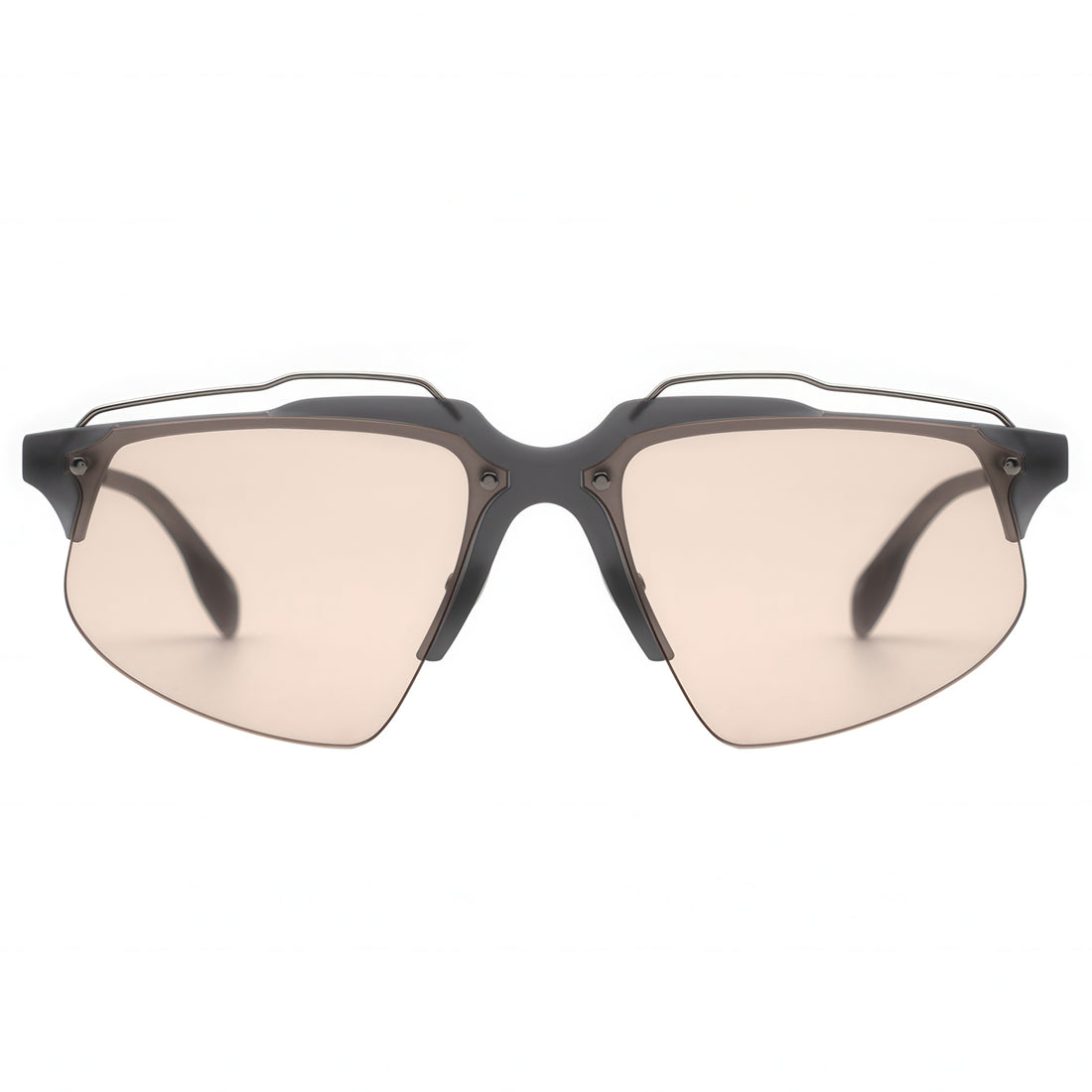 Sunglasses with black frame and beige lenses on a white background