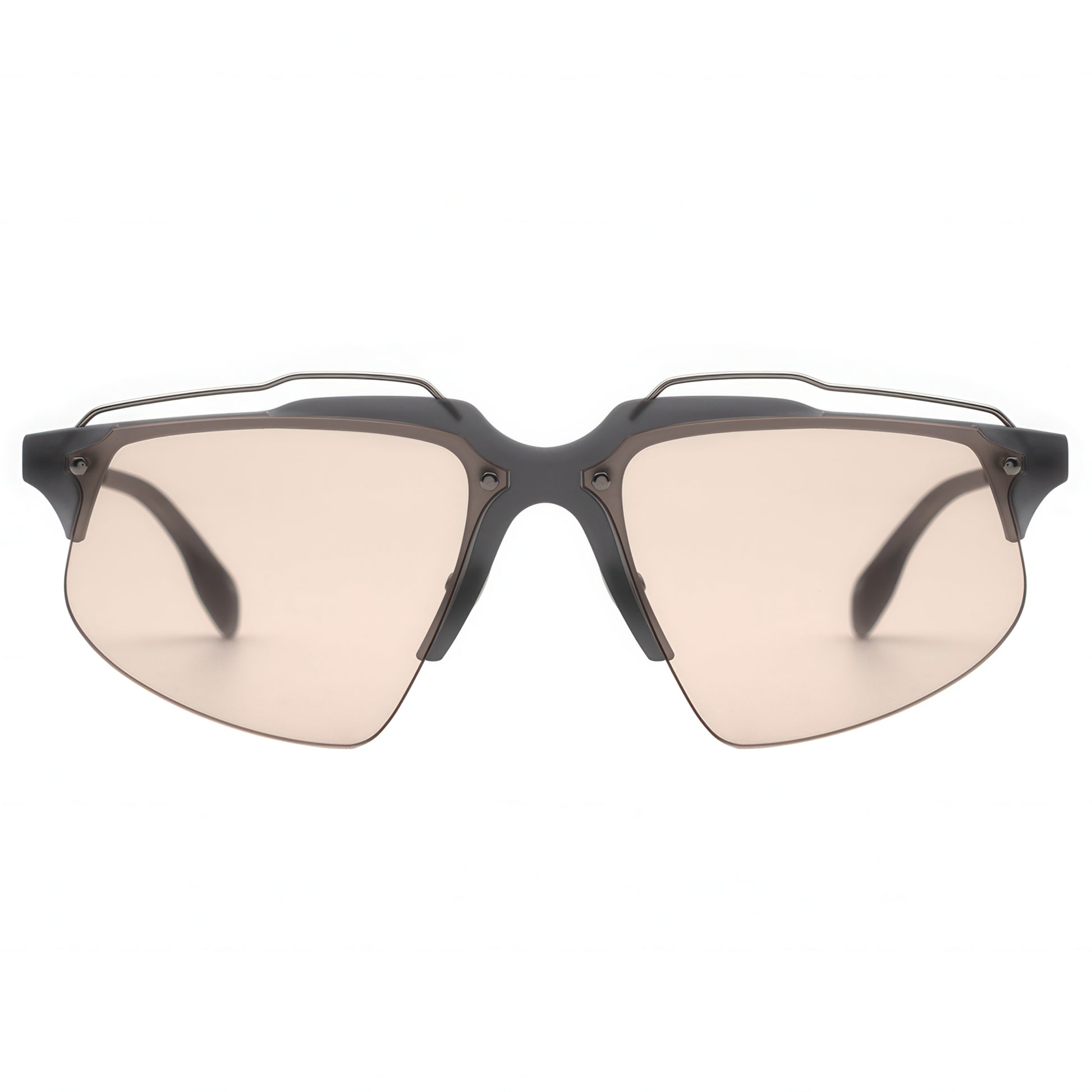 Sunglasses with black frame and beige lenses on a white background