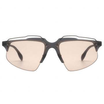 Sunglasses with black frame and beige lenses on a white background