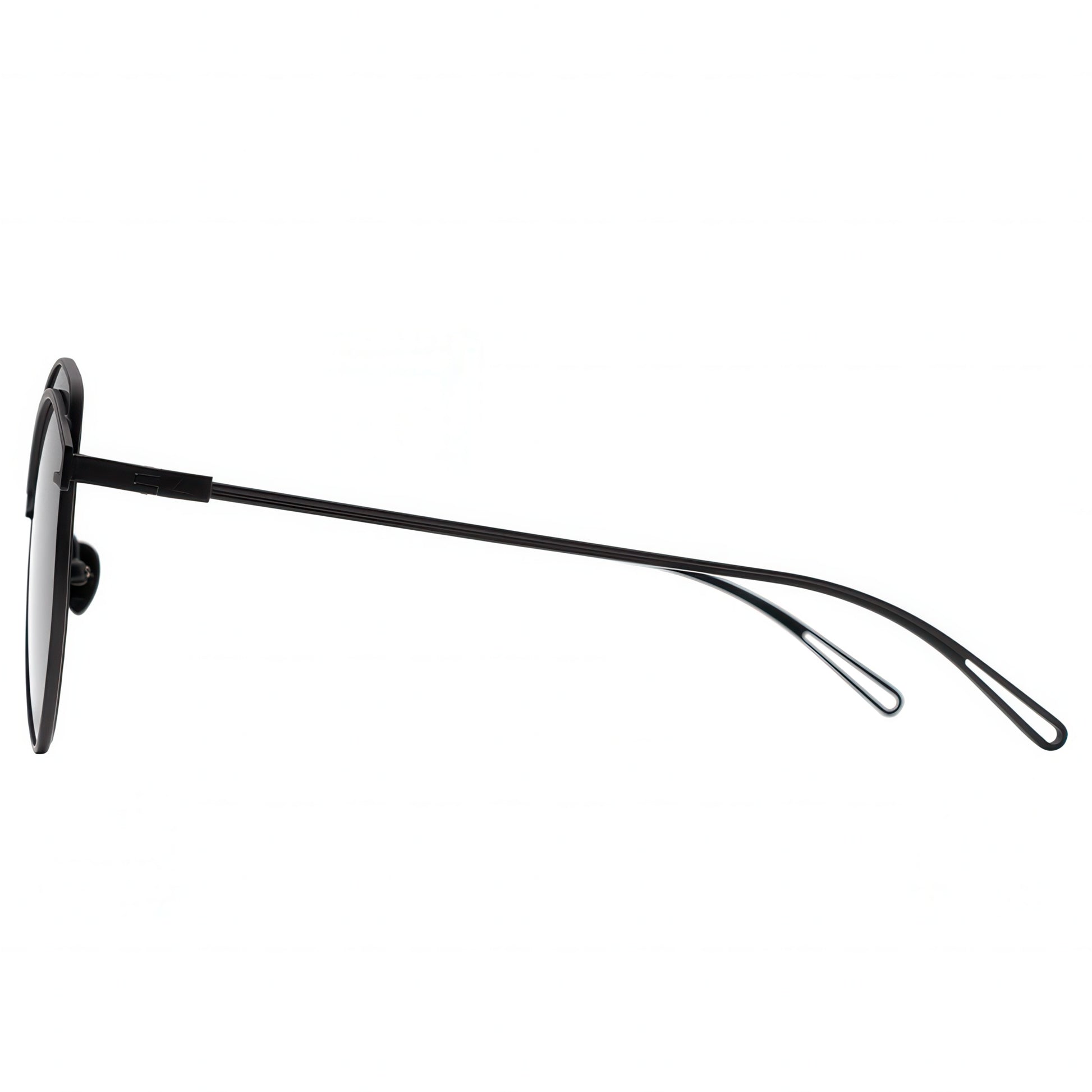 Black sunglasses with a thin frame on a white background