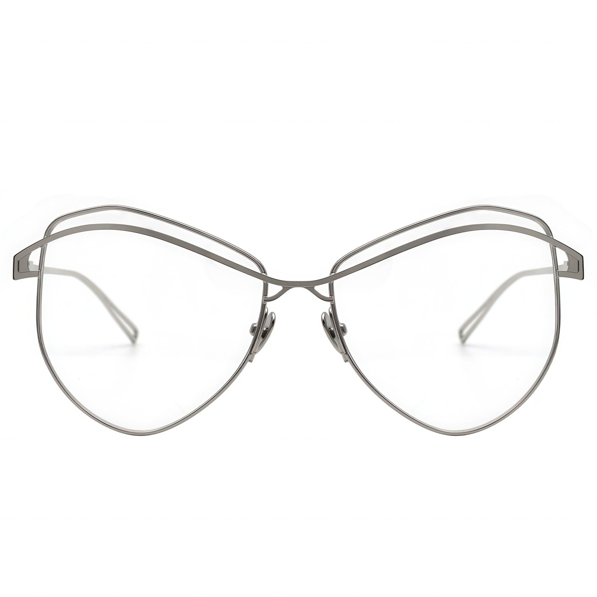 Silver cat-eye glasses on a white background