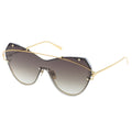 Sunglasses with gold frame and gradient lenses on a white background