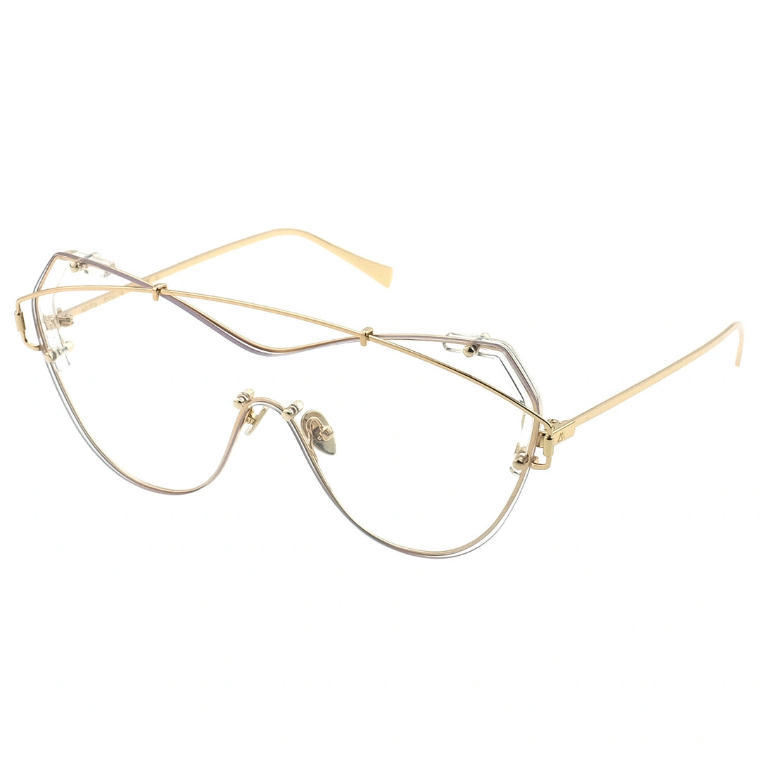 MYTH Greece oversized cat eye transparent clear sunglasses futuristic one piece gold metal frame mens and womens with adjustable nose pad