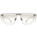 Clear sunglasses with a thin metallic frame on a white background