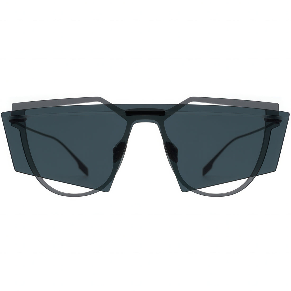 Black sunglasses with dark lenses on a white background