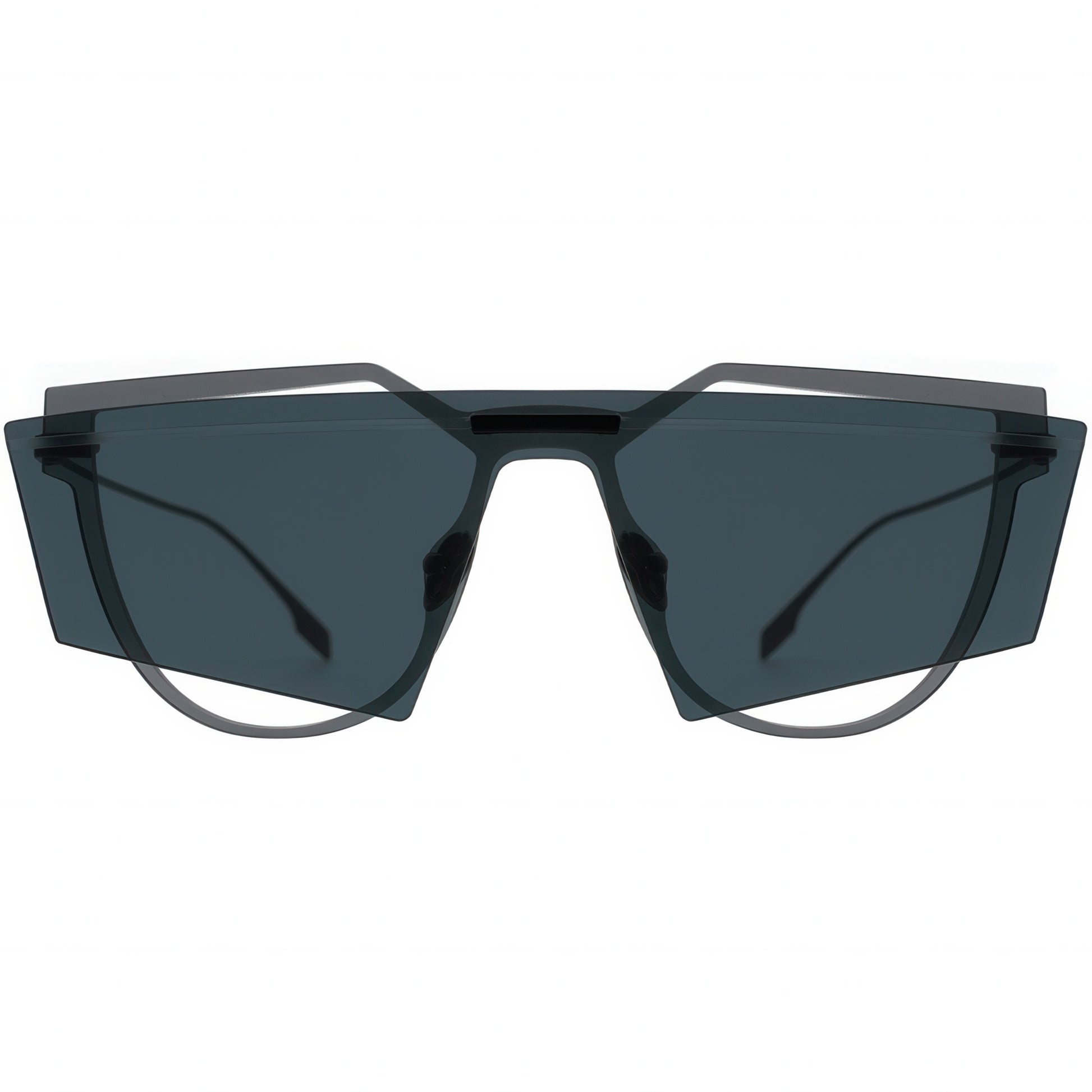 Black sunglasses with dark lenses on a white background