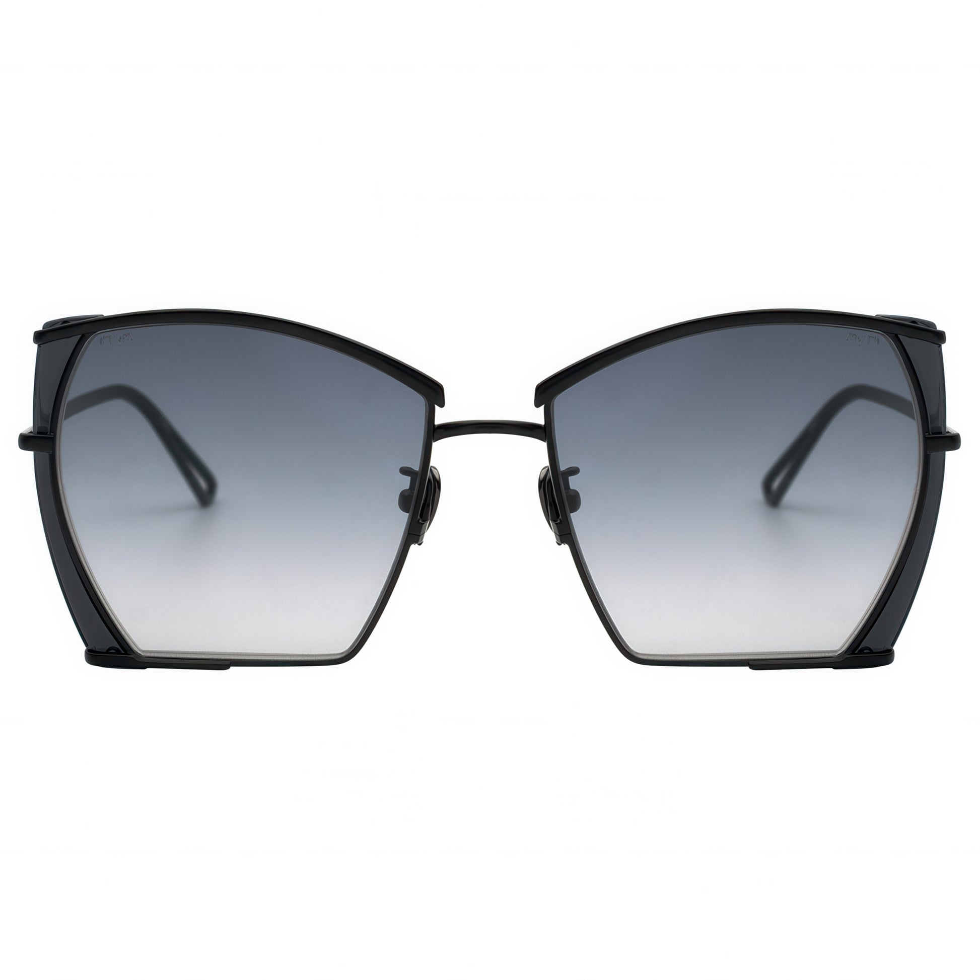 Black sunglasses with gradient lenses on a white background