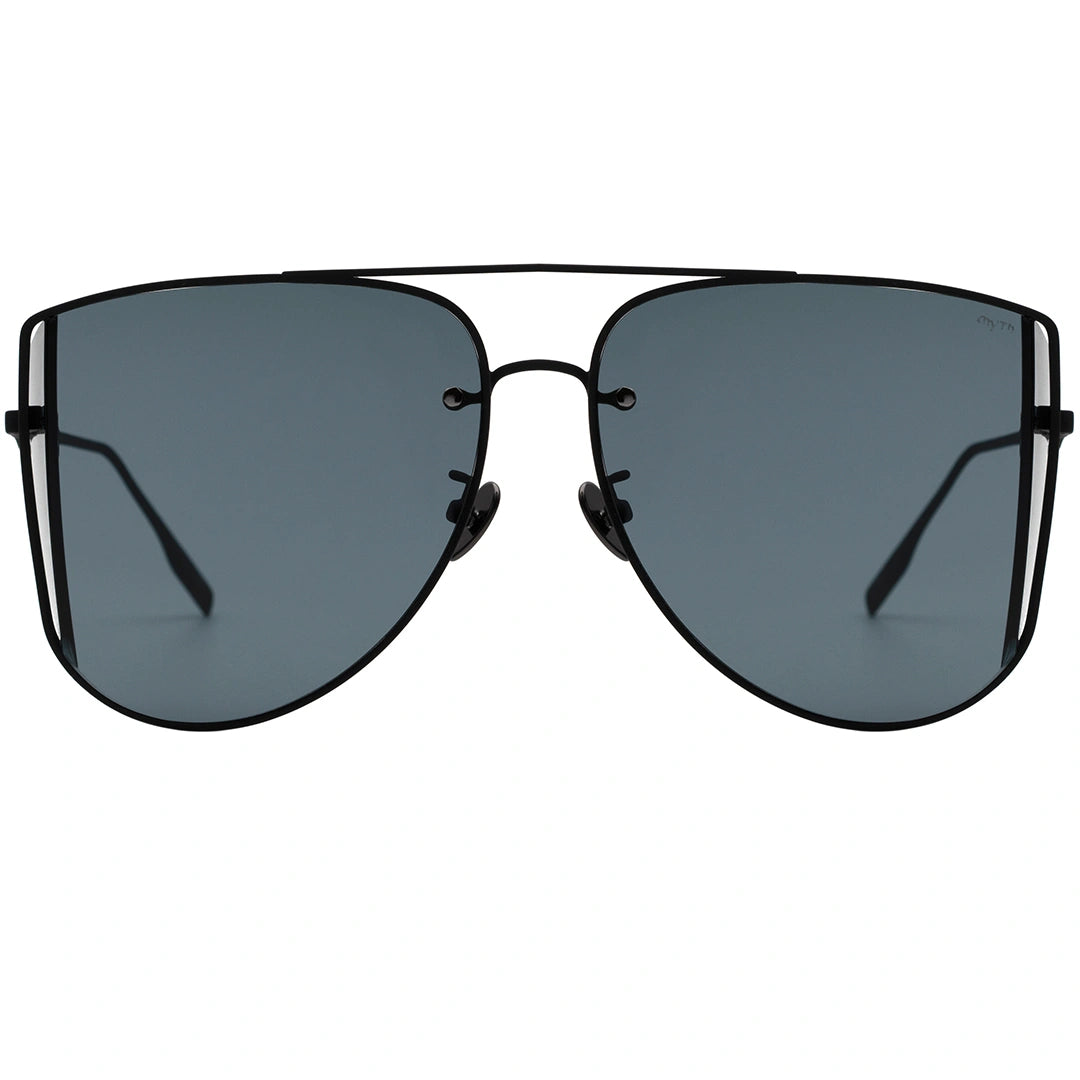 MYTH GREECE Y4 SYMBOL oversized aviator sunglasses flat top semi side-shield black dark sunglasses, navigator sunglasses mens and womens thin frame double bridge

