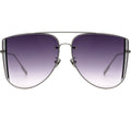 Sunglasses with gradient purple lenses on a white background