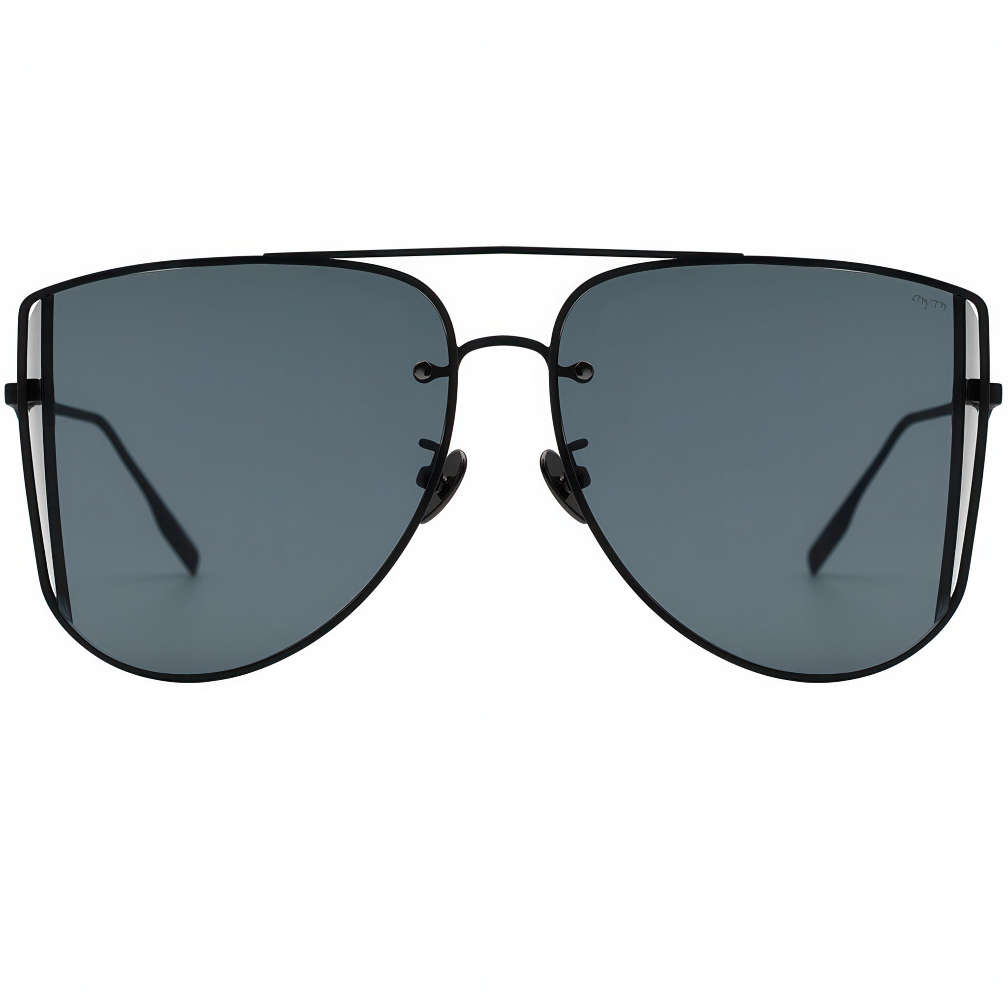 Black sunglasses with dark lenses on a white background