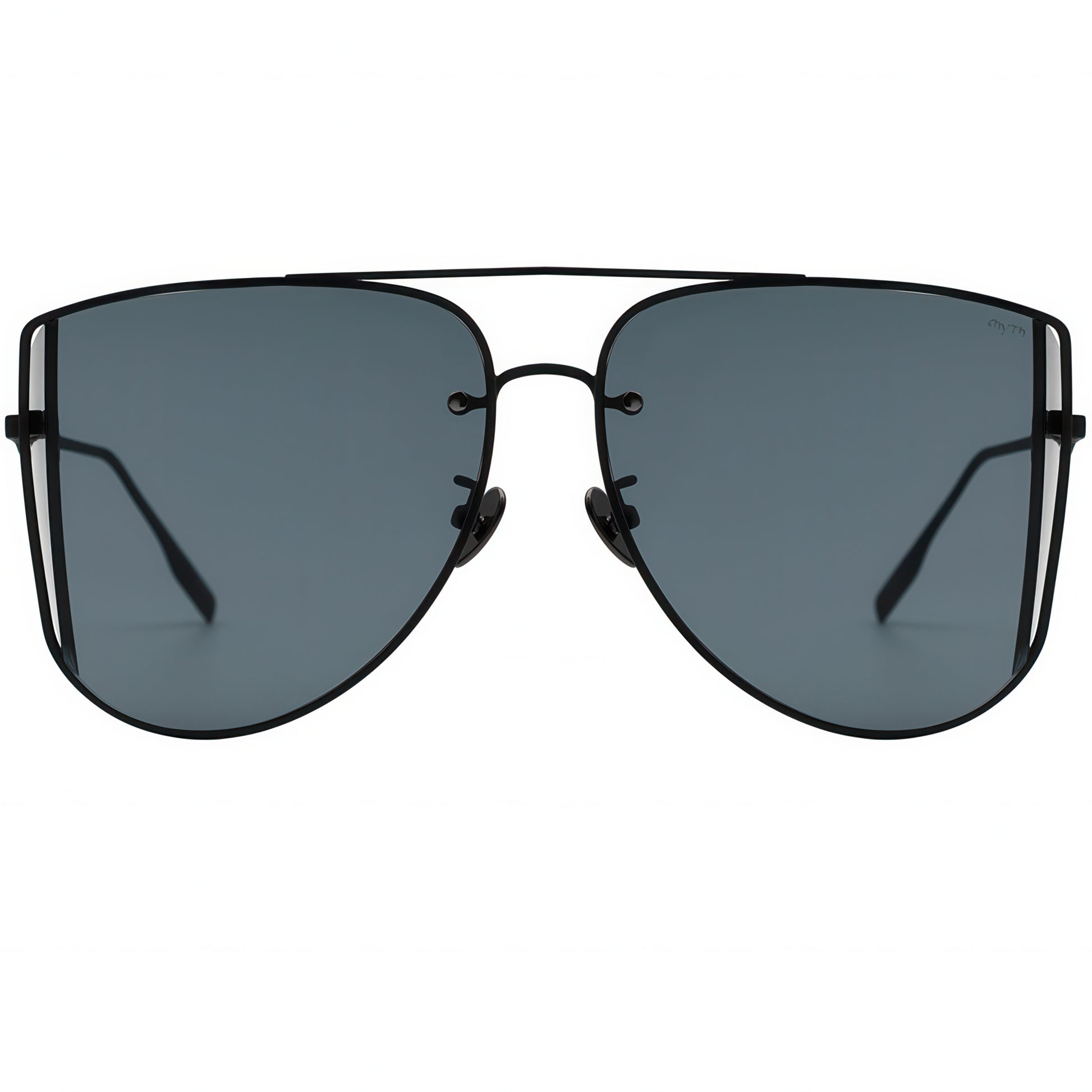 Black sunglasses with dark lenses on a white background