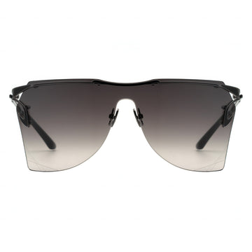 Sunglasses with a black frame and gradient lenses on a white background