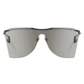 MYTH GREECE T4 INDUSTRY silver y2k sunglasses, one piece futuristic sunglasses light grey curved lens metal frame with adjustable nose pad womens and mens sleek and chic future sunglasses oversized for full uv protection
