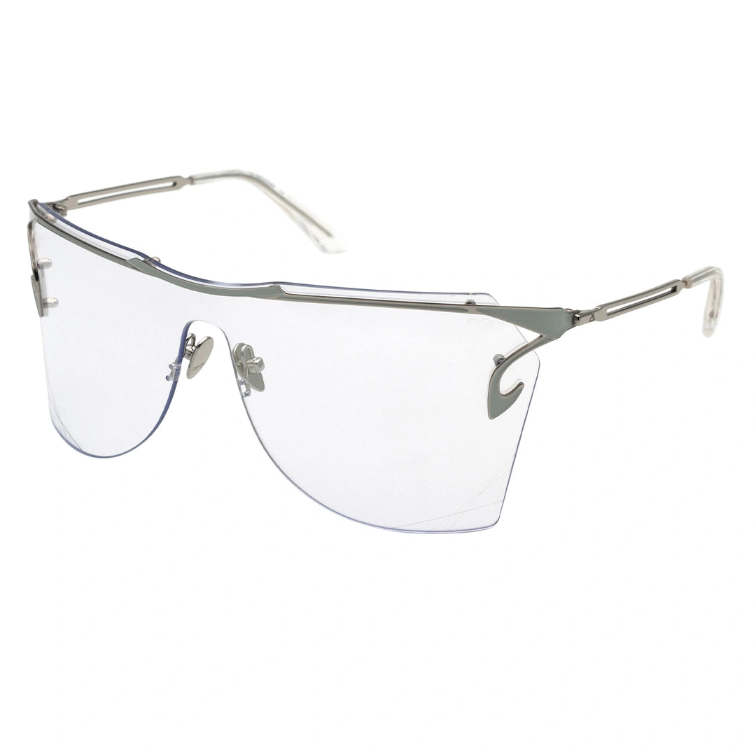 MYTH GREECE T4 INDUSTRY one piece futuristic transparent sunglasses curved lens metal frame with adjustable nose pad womens and mens sleek and chic future sunglasses oversized for full uv protection
