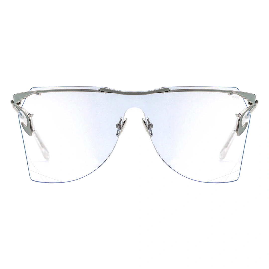 MYTH GREECE T4 INDUSTRY one piece futuristic transparent sunglasses curved lens metal frame with adjustable nose pad womens and mens sleek and chic future sunglasses oversized for full uv protection
