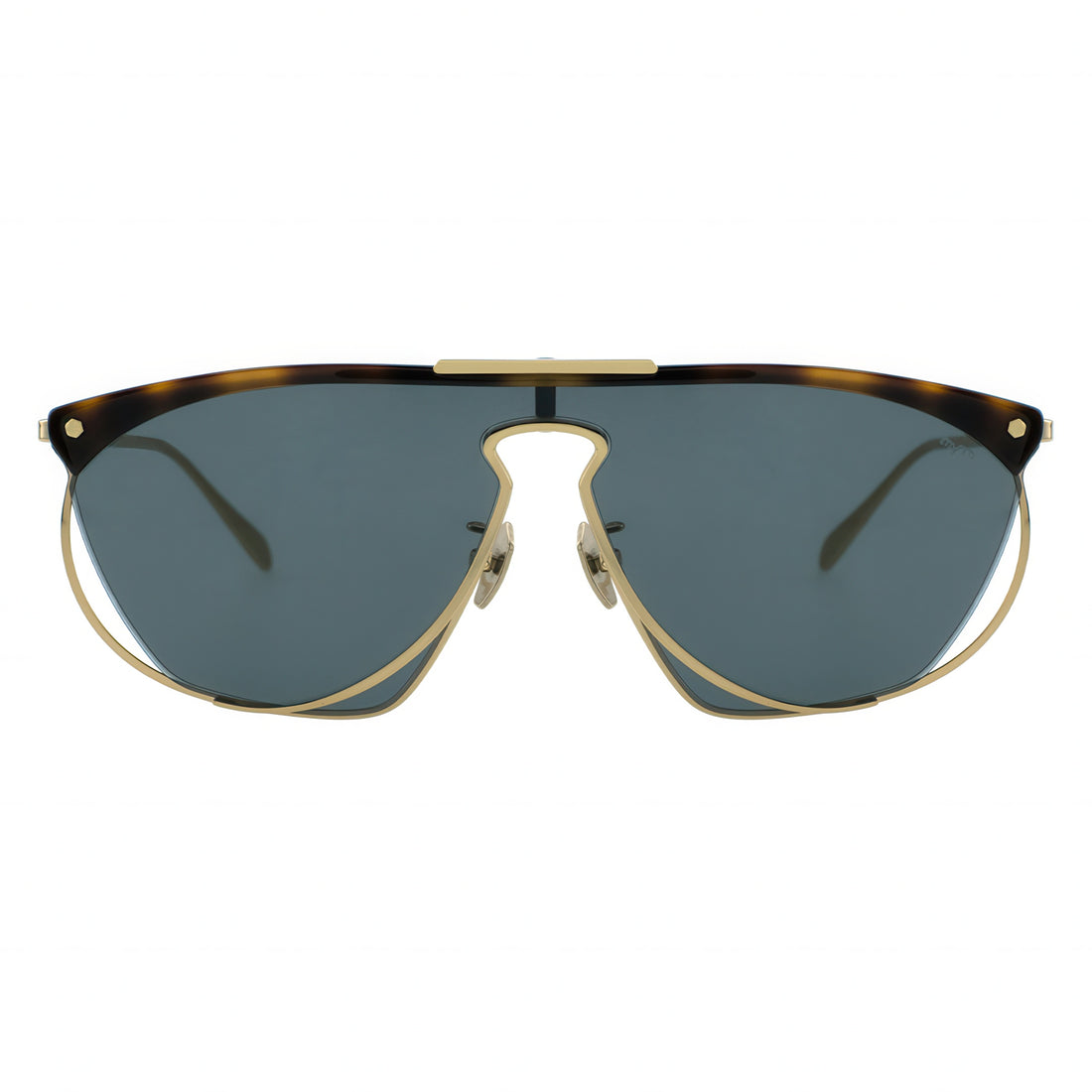 Sunglasses with gold frame and tortoiseshell accents on a white background