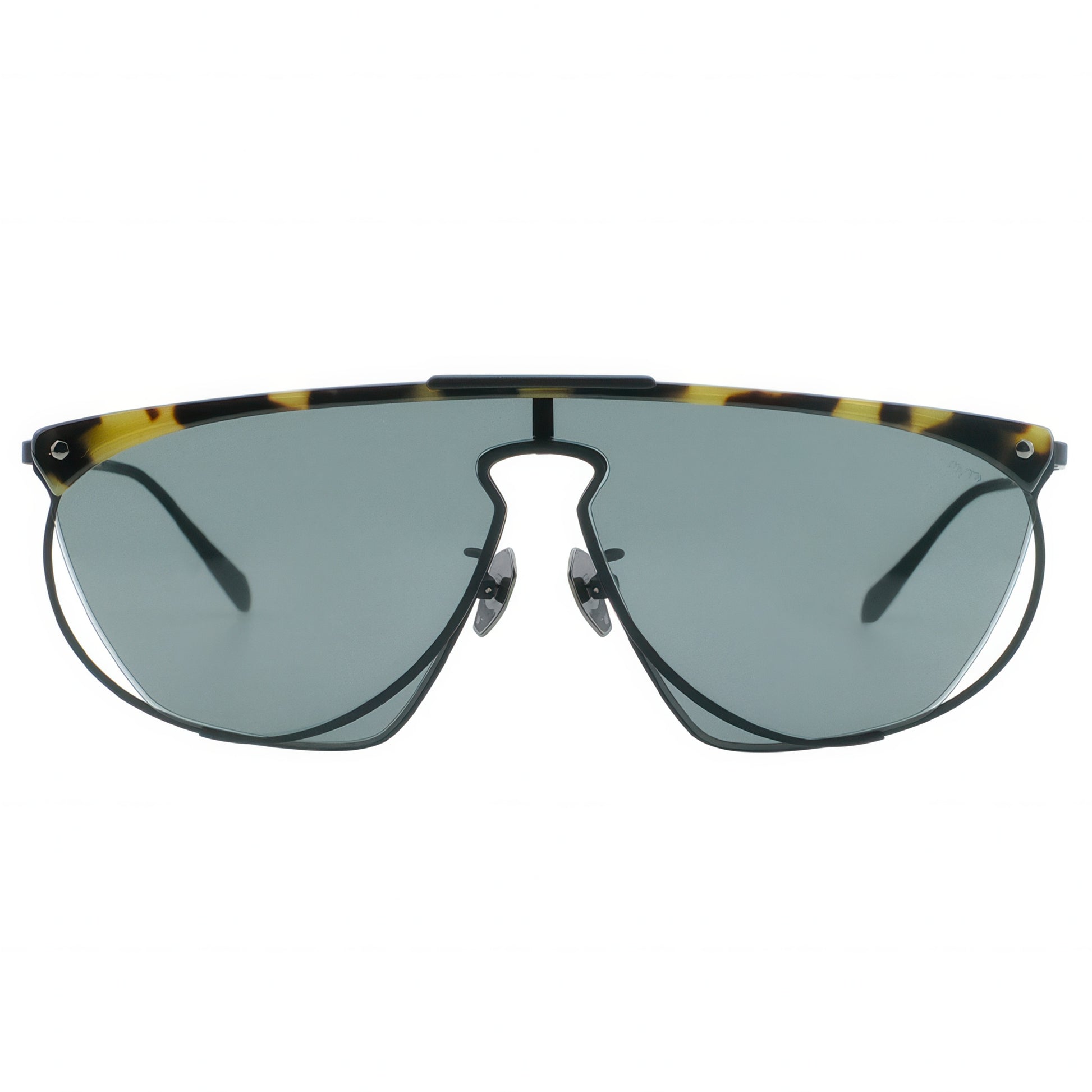 Sunglasses with a distinctive frame design on a white background