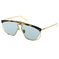 Sunglasses with gold frame and tortoiseshell accents on a white background
