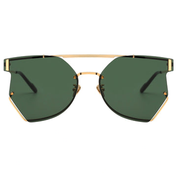 MYTH GREECE GLEAM geometric deep green sunglasses double bridge thin gold metal frame sunglasses in avant-garde sleek look mens and womens; male and female
