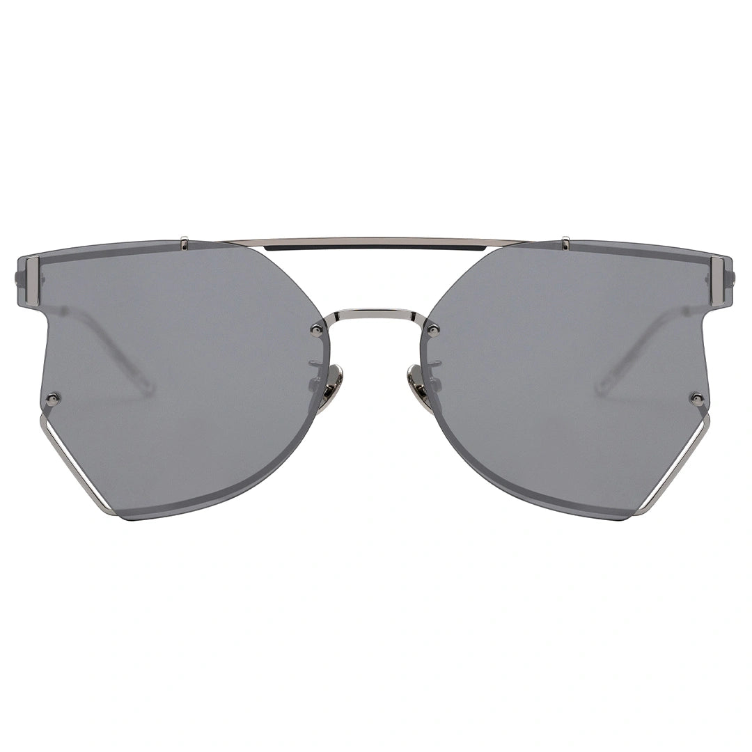 MYTH GREECE GLEAM geometric silver metallic sunglasses double bridge thin silver metal frame sunglasses in avant-garde sleek look mens and womens; male and female
