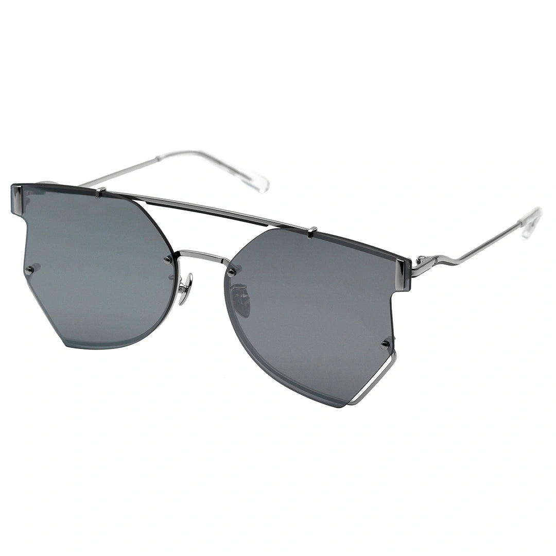 MYTH GREECE GLEAM geometric silver metallic sunglasses double bridge thin silver metal frame sunglasses in avant-garde sleek look mens and womens; male and female
