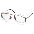 Gold-framed eyeglasses on a white background