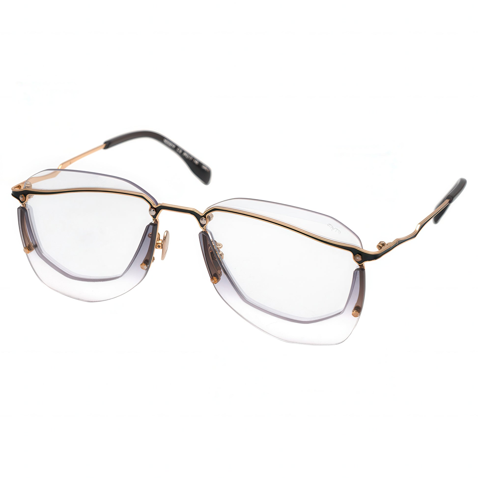 Gold-framed eyeglasses on a white background
