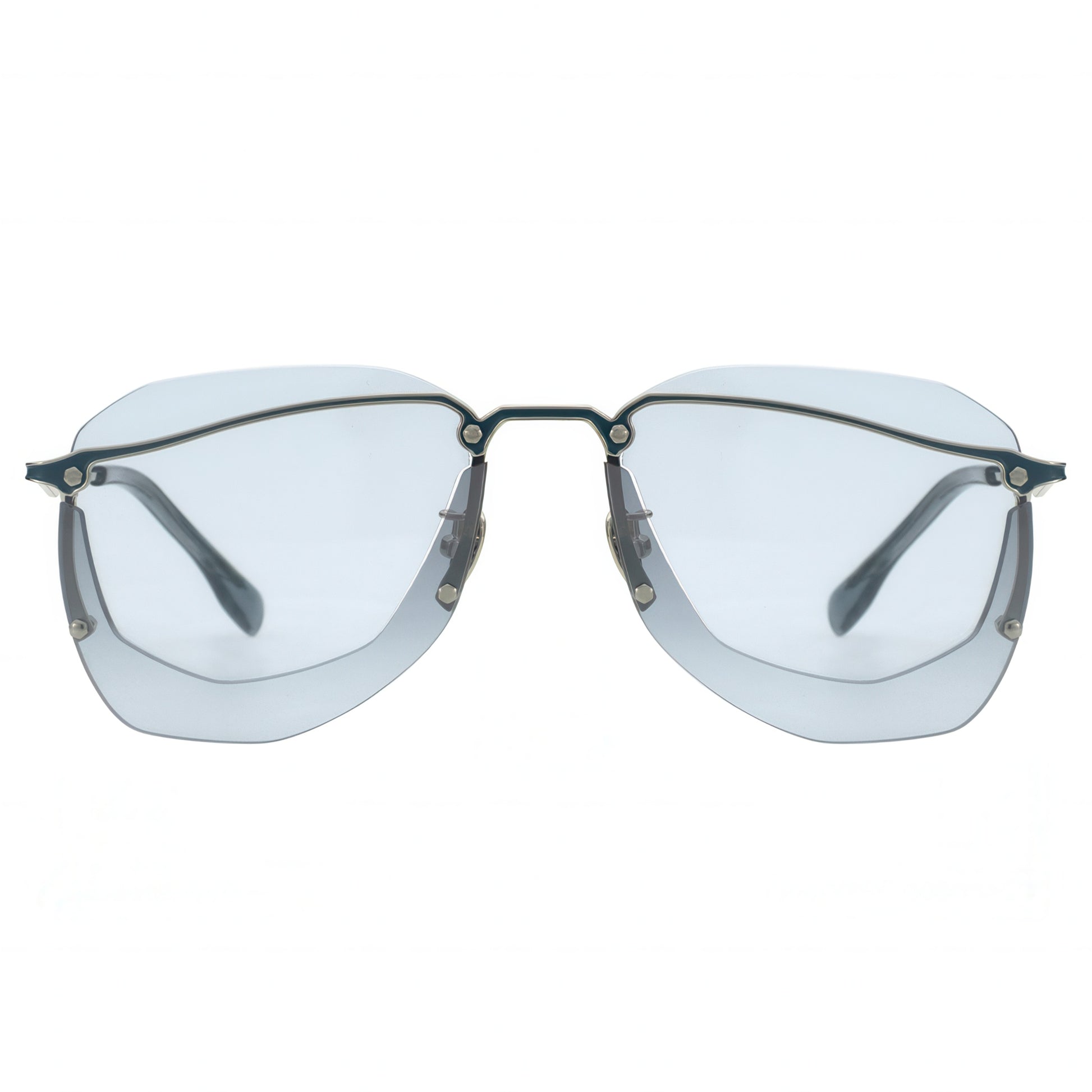 Sunglasses with large, round lenses and thin frame on a white background