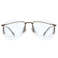 Eyeglasses with gold frame and clear lenses on a white background