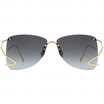 Sunglasses with gold frame and gradient lenses on a white background