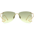 Gold-framed sunglasses with green-tinted lenses on a white background