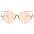 Pink sunglasses with gold frames on a white background