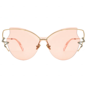 Pink sunglasses with gold frames on a white background