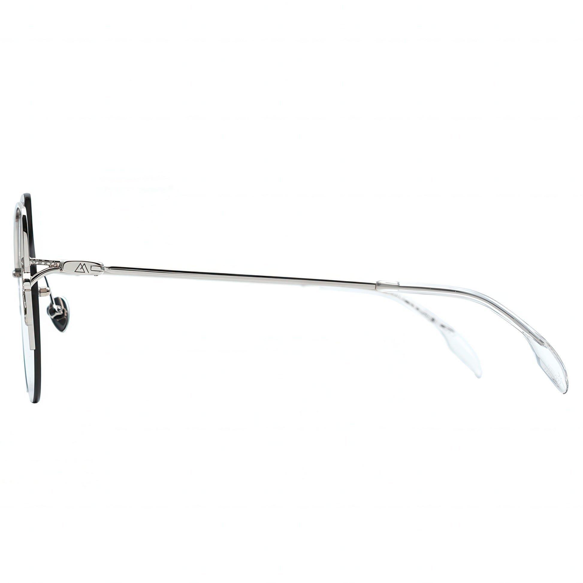 Silver eyeglasses on a white background