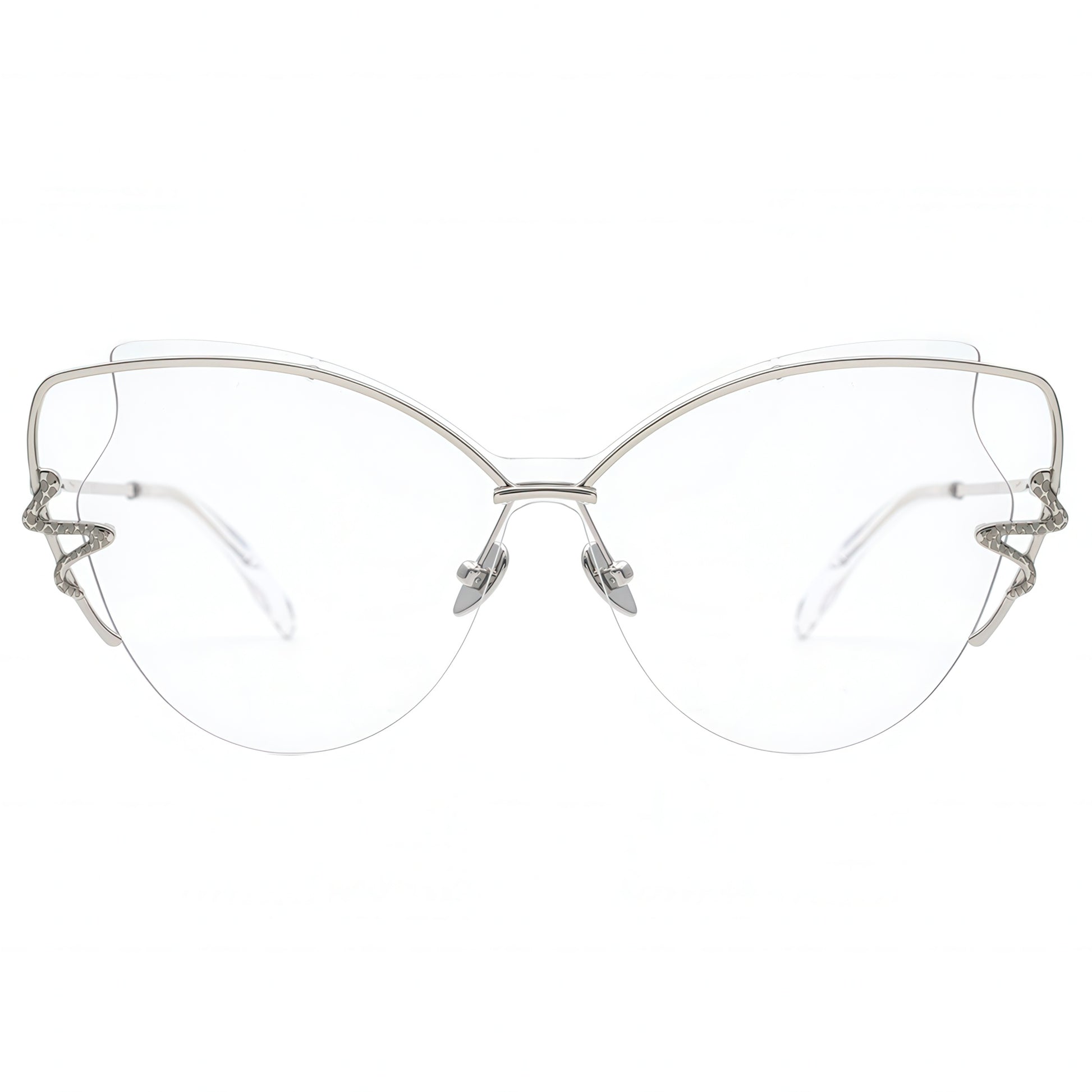 Silver cat-eye glasses on a white background