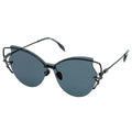 MYTH Greece retro cat eye sunglasses. Womens laides blue grey retro 70s butterfly shape sunglasses with snake shape rim decoration.thin metal frame elegant vibe
