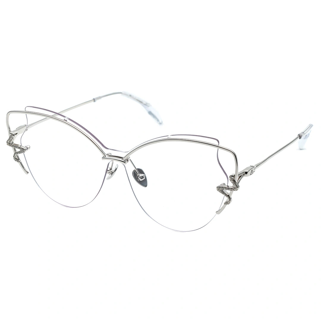 MYTH Greece retro cat eye sunglasses. Womens laides transparent retro 70s butterfly shape sunglasses with snake shape rim decoration. thin  silver metal frame, elegant vibe 