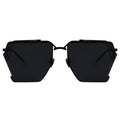 Black sunglasses with a geometric frame on a white background