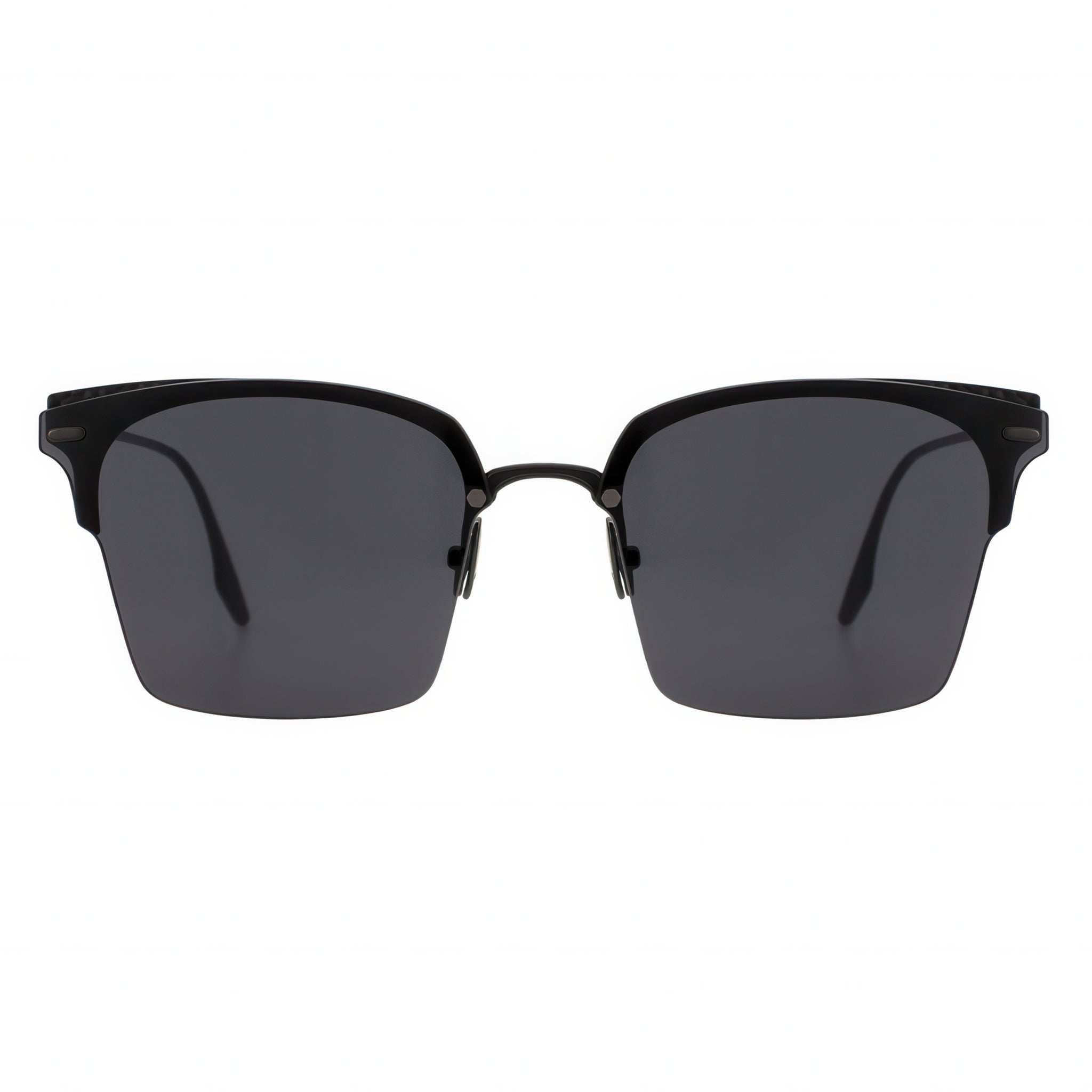Black sunglasses with dark lenses on a white background