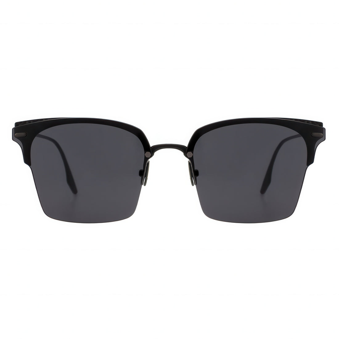 Black sunglasses with dark lenses on a white background