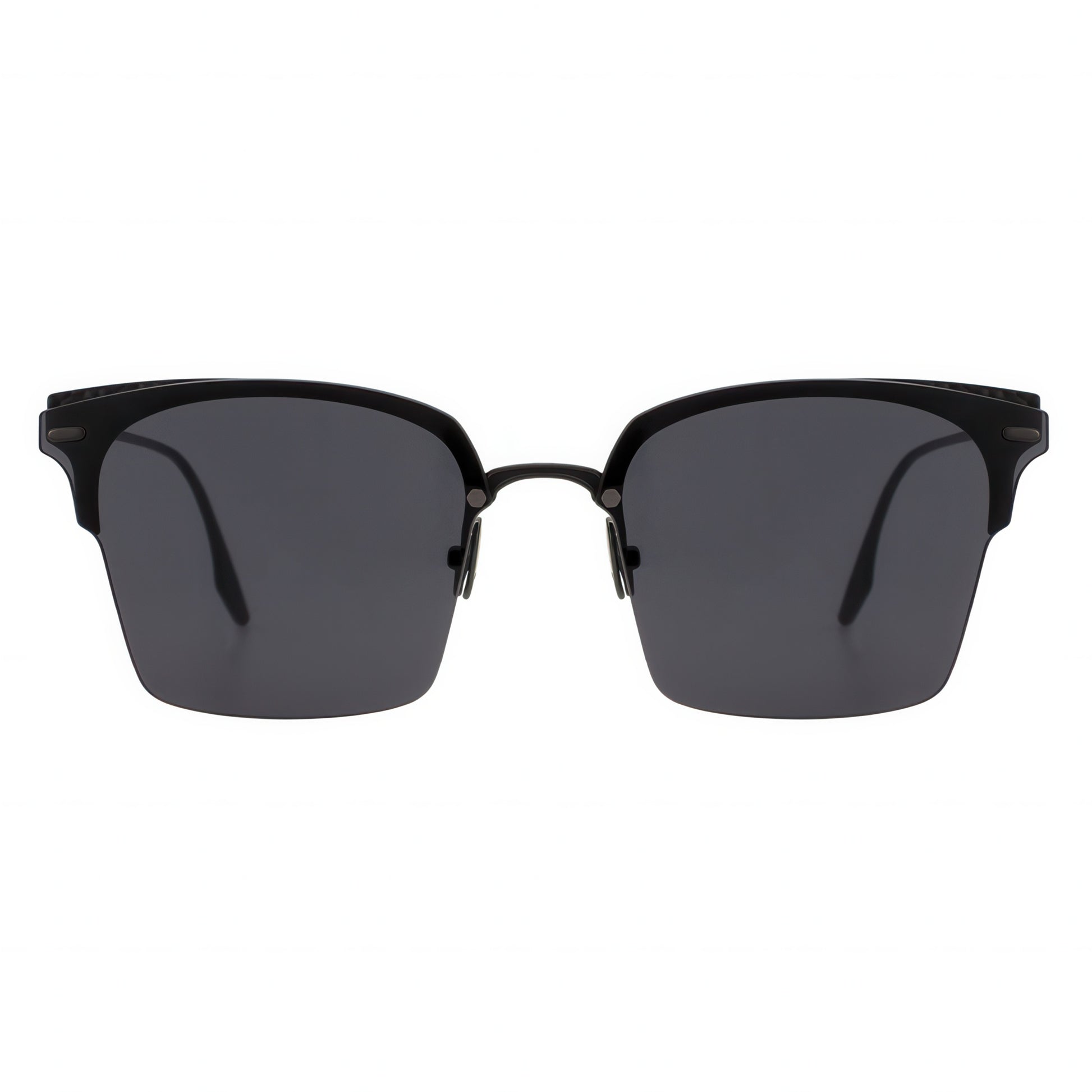 Black sunglasses with dark lenses on a white background