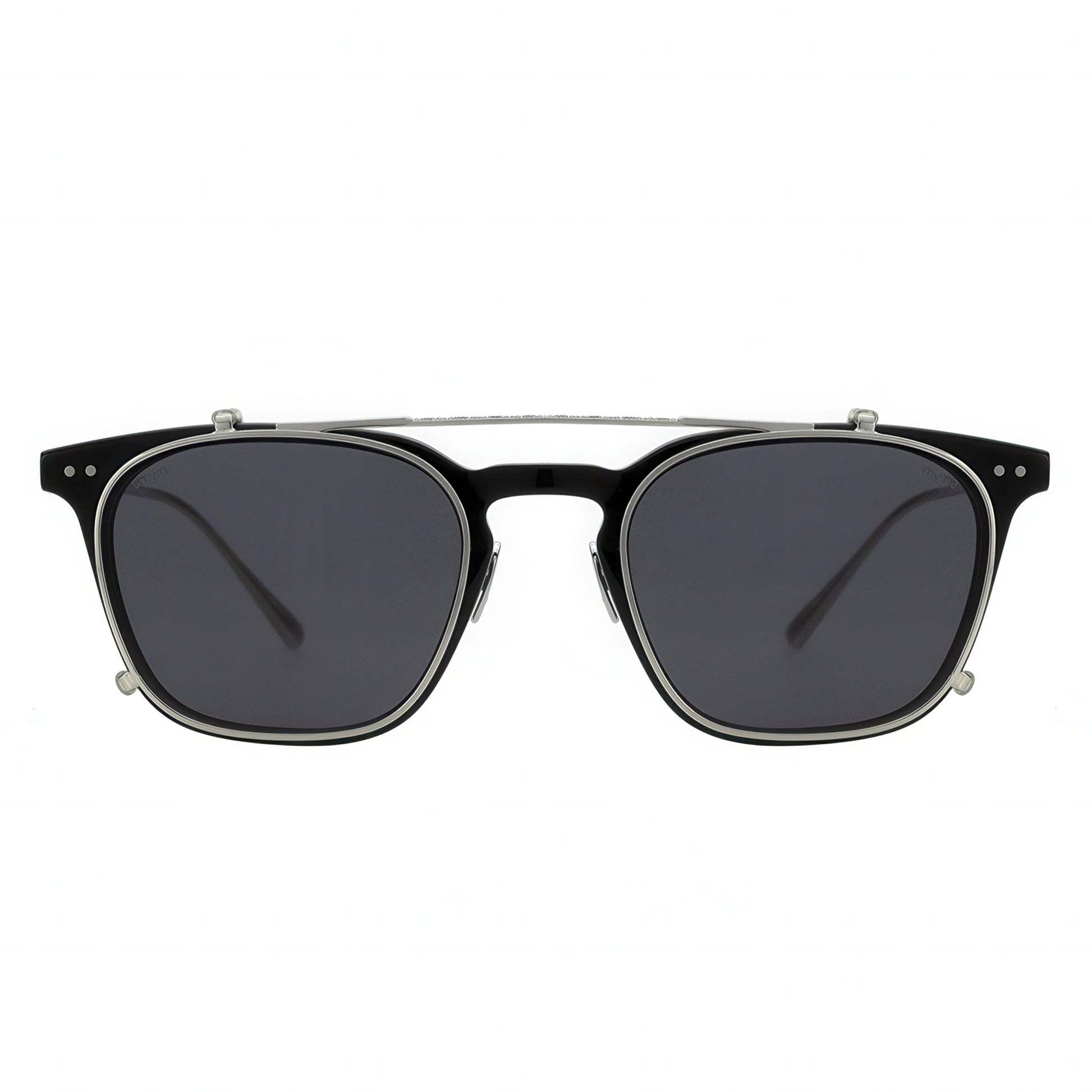 Black sunglasses with dark lenses on a white background