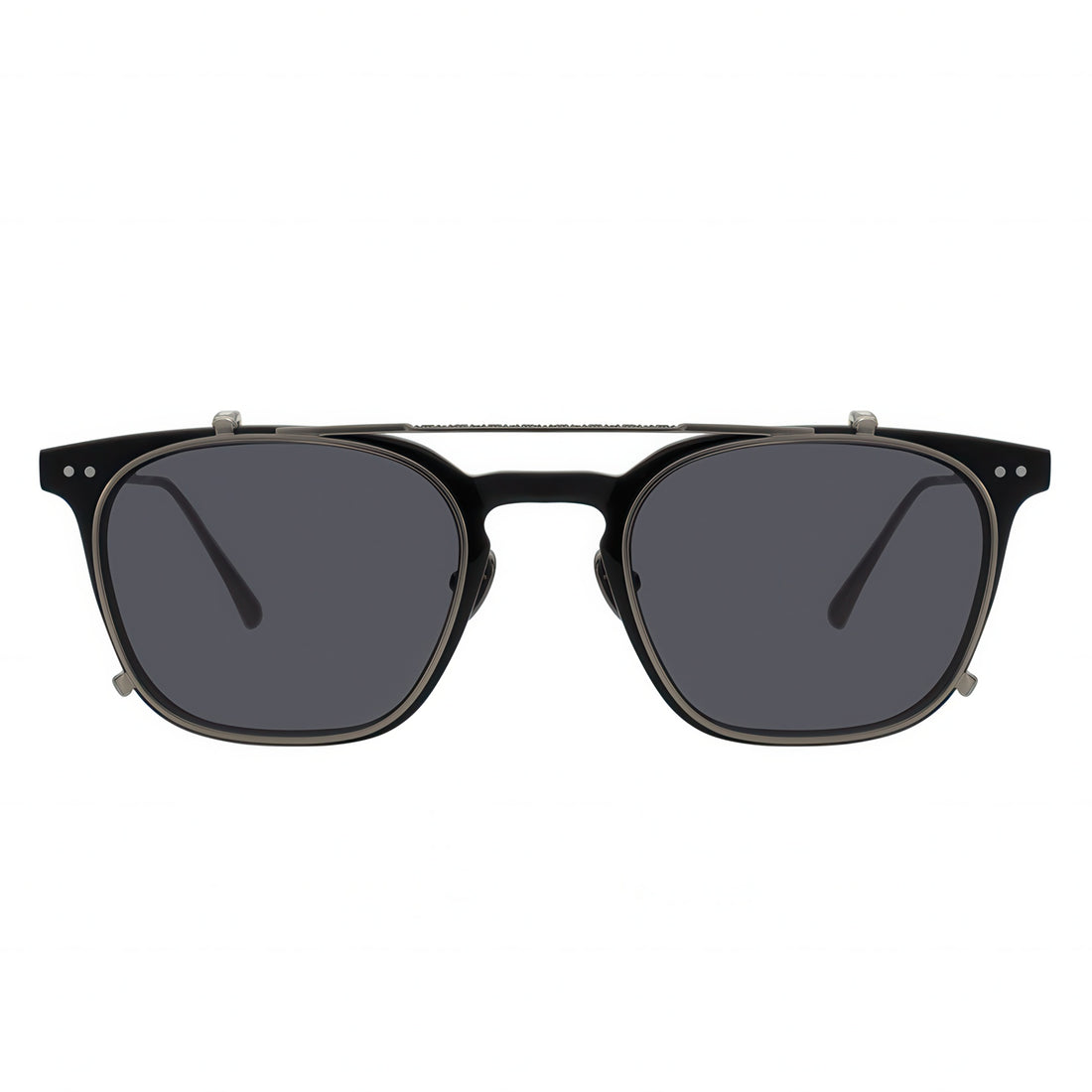 Black sunglasses with dark lenses on a white background